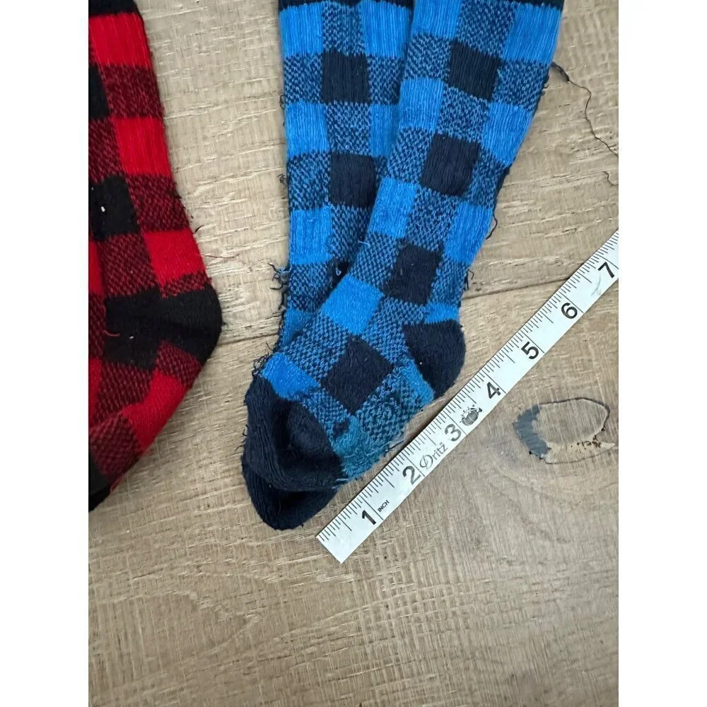 Lands End Kids Plaid Crew Socks Set Of 2 Pairs Blue & Red Size S Cotton Blend Co